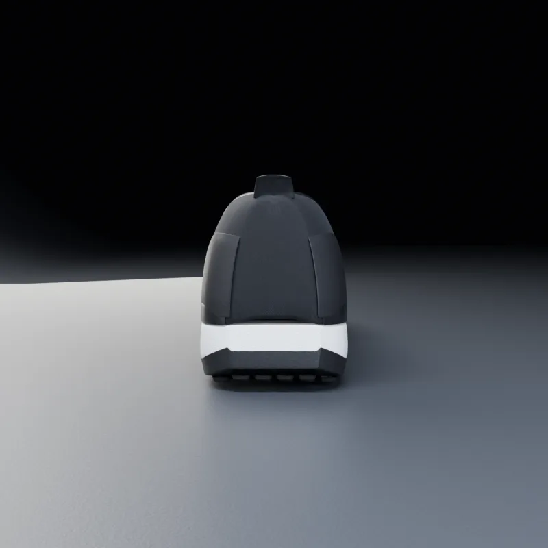Straight-on heel view showing the closed, structured heel counter in tonal black.