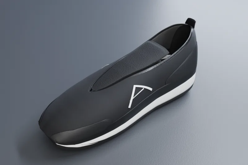 High-angle quarter view looking down onto the shoe, showing the line of the throat where the tongue meets the vamp.